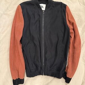 Chapter Black and Brown Bomber Jacket with Ribbed Cuffs